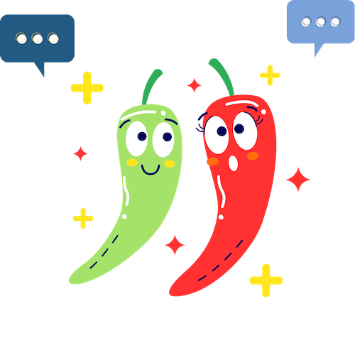 A green chili and a red chili getting to know each other